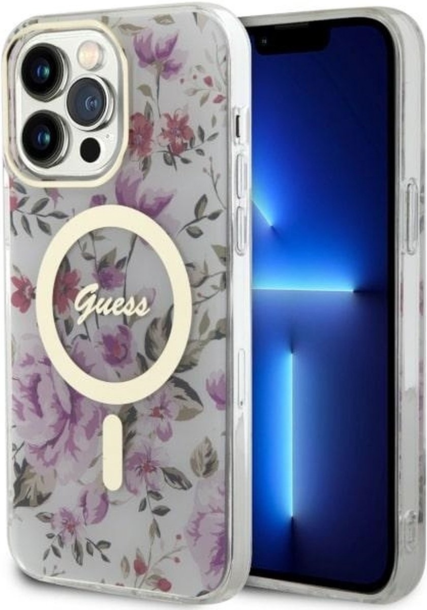 Guess Flower MagSafe Compatible Back Case - Apple iPhone 14 Pro Max (6.7") - Transparant