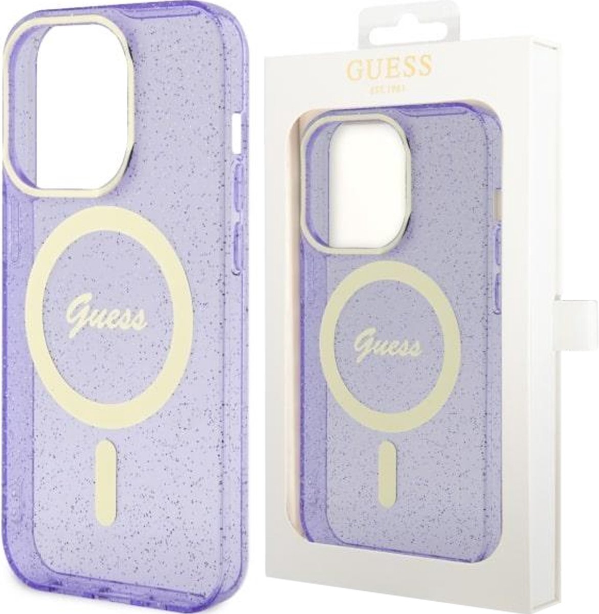 Guess - GUHMP14SHMCCGU - hoesje voor iPhone - 14 - paars/paars - hardcase - Glitter - Gold - MagSafe