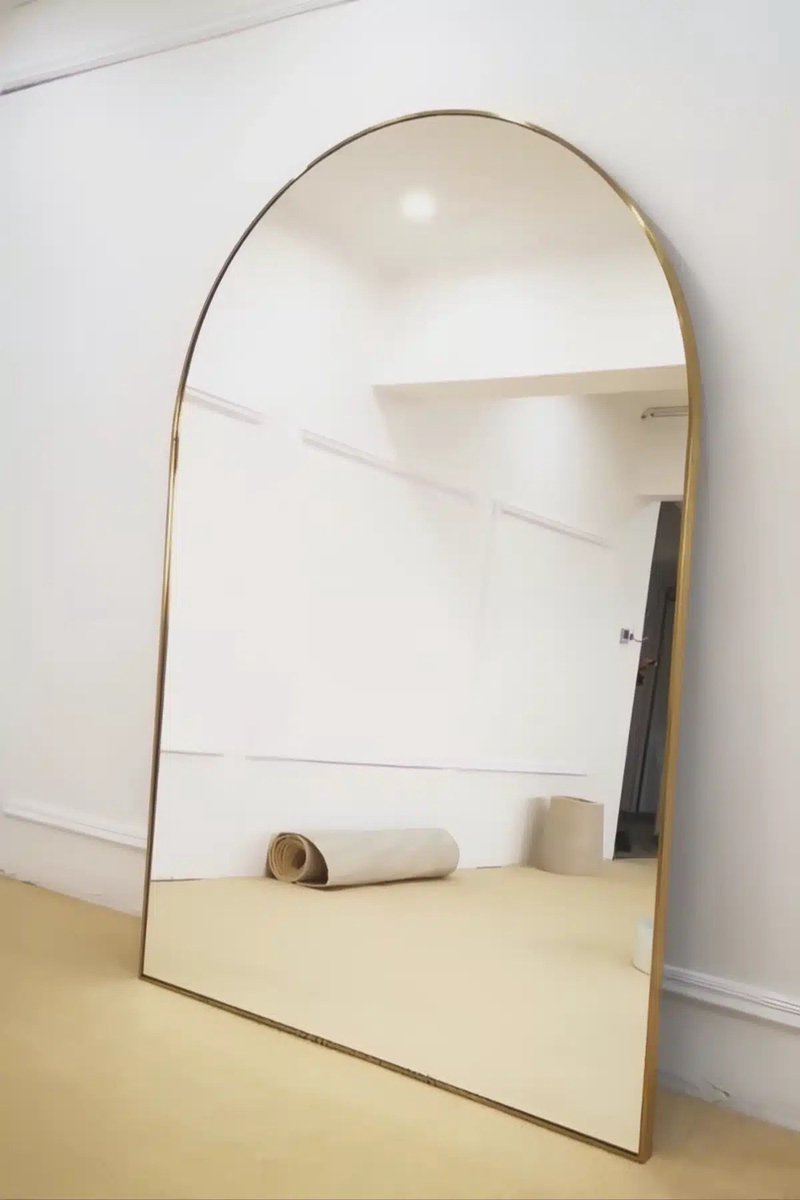 Nordic Style® Boogspiegel 215x110cm - Zacht Goud - Scandinavische Spiegels - Halfrond - Pas spiegel - Staande spiegel - Kleedkamer spiegel - Pas - Boog - Half Rond Ronde - Woonkamer - Wand - Muurspiegel - Muur