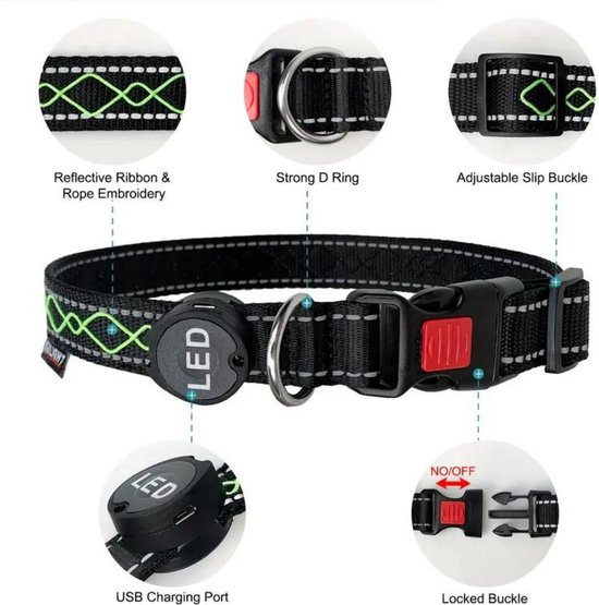 Nivard Collier Lumineux - Collier Lumineux - Lumineux - Chien - Chat - Lumineux - Collier pour Chien LED - Rechargeable - Blauw - L
