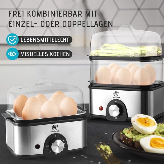 Eierkoker, houdt 2 eieren hardgekookte eiermaker met timer, elektrische stomer voor hardgekookte eieren, afneembare keuken eierkoker voor appartement, camping, thuis Green