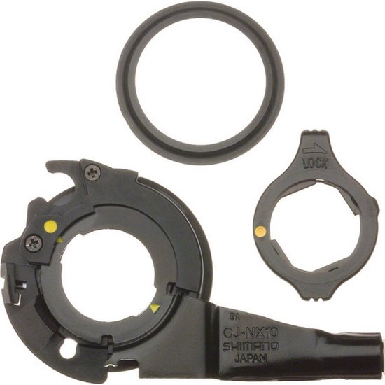 Zwarte Shimano CJ-NX10 cassettekoppeling met twee ringen en een Lock-ring.
