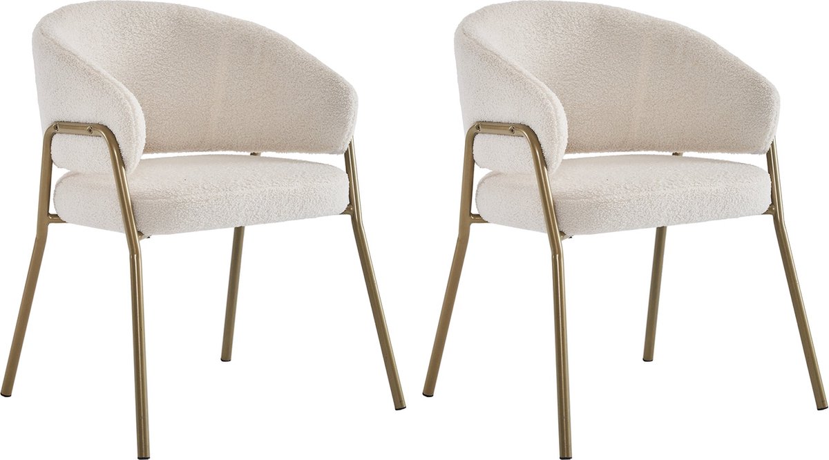 Merax Wit Eetkamerstoelen - Set van 2 - Lamswol Look - Gouden Poten - Luxe & Comfortabel - Tijdloos Design