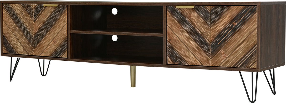 Merax TV-Meubel met twee Deuren - TV-Kast met 2 Vakken - Kast met Gouden Handvatten en IJz