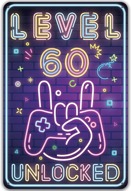 Retro metalen bord 18e verjaardag jongen, level 18 UNLOCKED, 18 jaar verjaardagsdecoratie, grappig verjaardagsbord 18, Gamer verjaardagskaart 18, tieners metalen bord cadeau gamer verjaardagscadeau