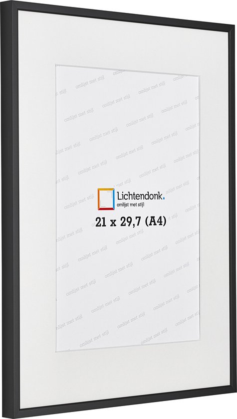 Cadre photo en aluminium noir avec passe-partout - A4 - Format photo 21 x 29,7 - Professionnel - Acrylite transparente