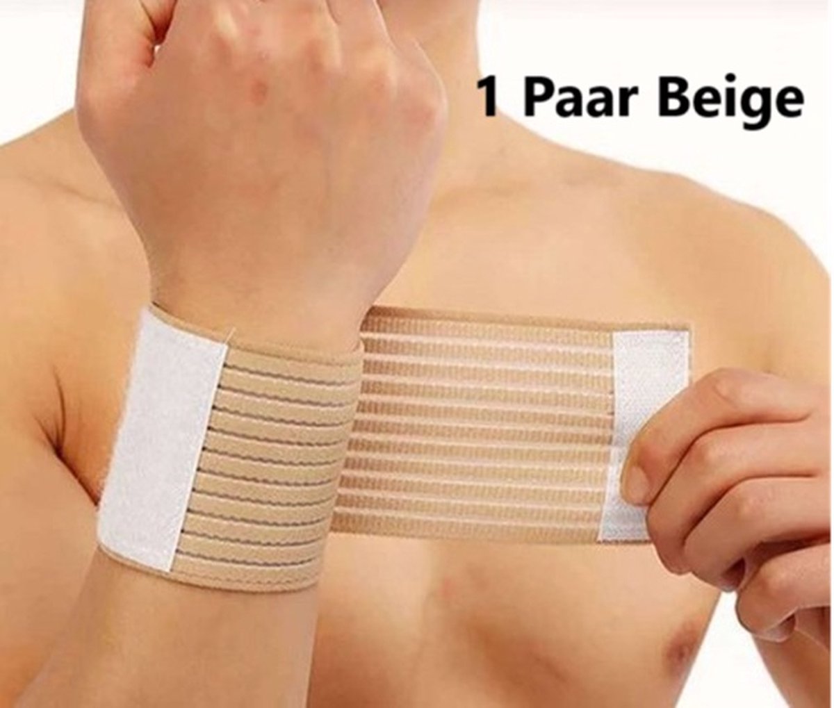 2x Verstelbare Polsband – Pols Wrap Sport & Fitness – Comfortabele Pasvorm met Klittenband – Licht & Flexibel – Beige – One Size