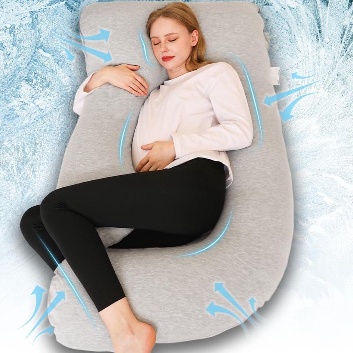 Goedkoopste J-vormig Zwangerschapskussen met Jersey Ademende Hoes - Voedingskussen voor Dames en Zijslapers - Grijs zwangerschapskussen hoes xxl