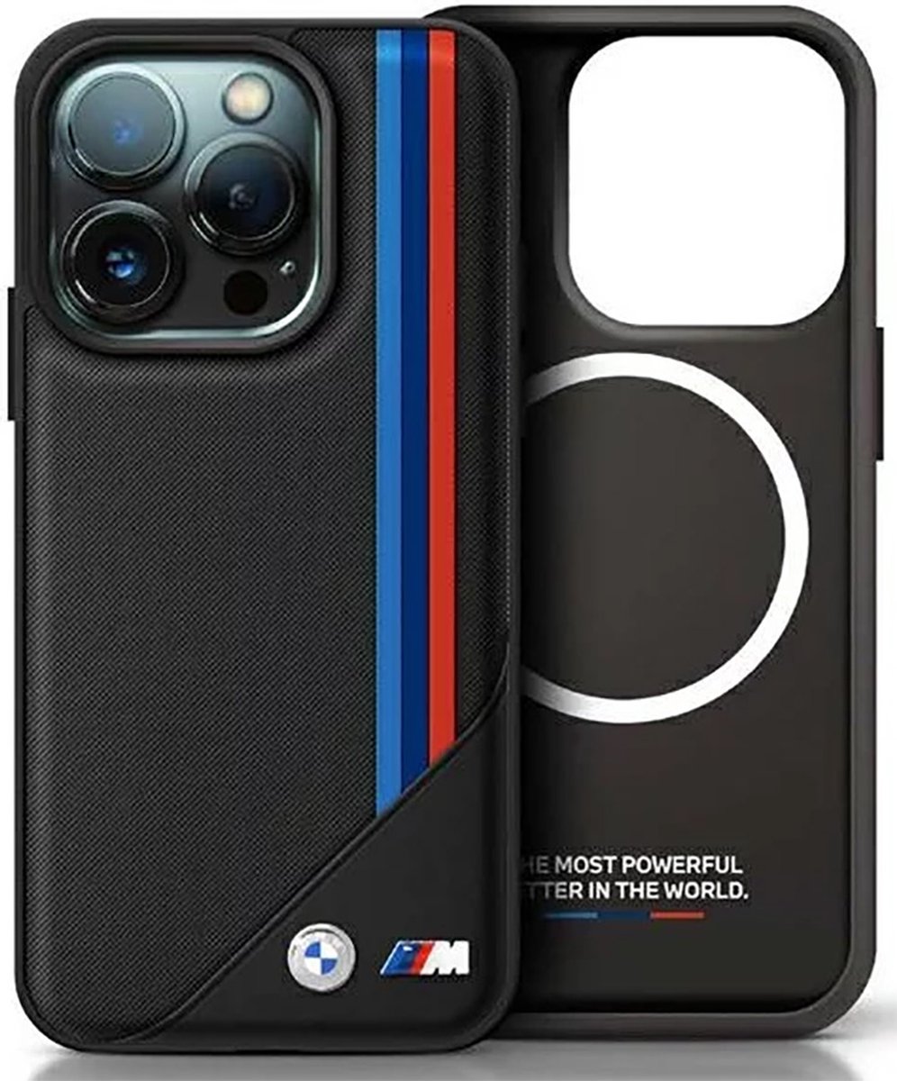 BMW Backcase hoesje geschikt voor iPhone 16 Pro - Effen Zwart - Kunstleer