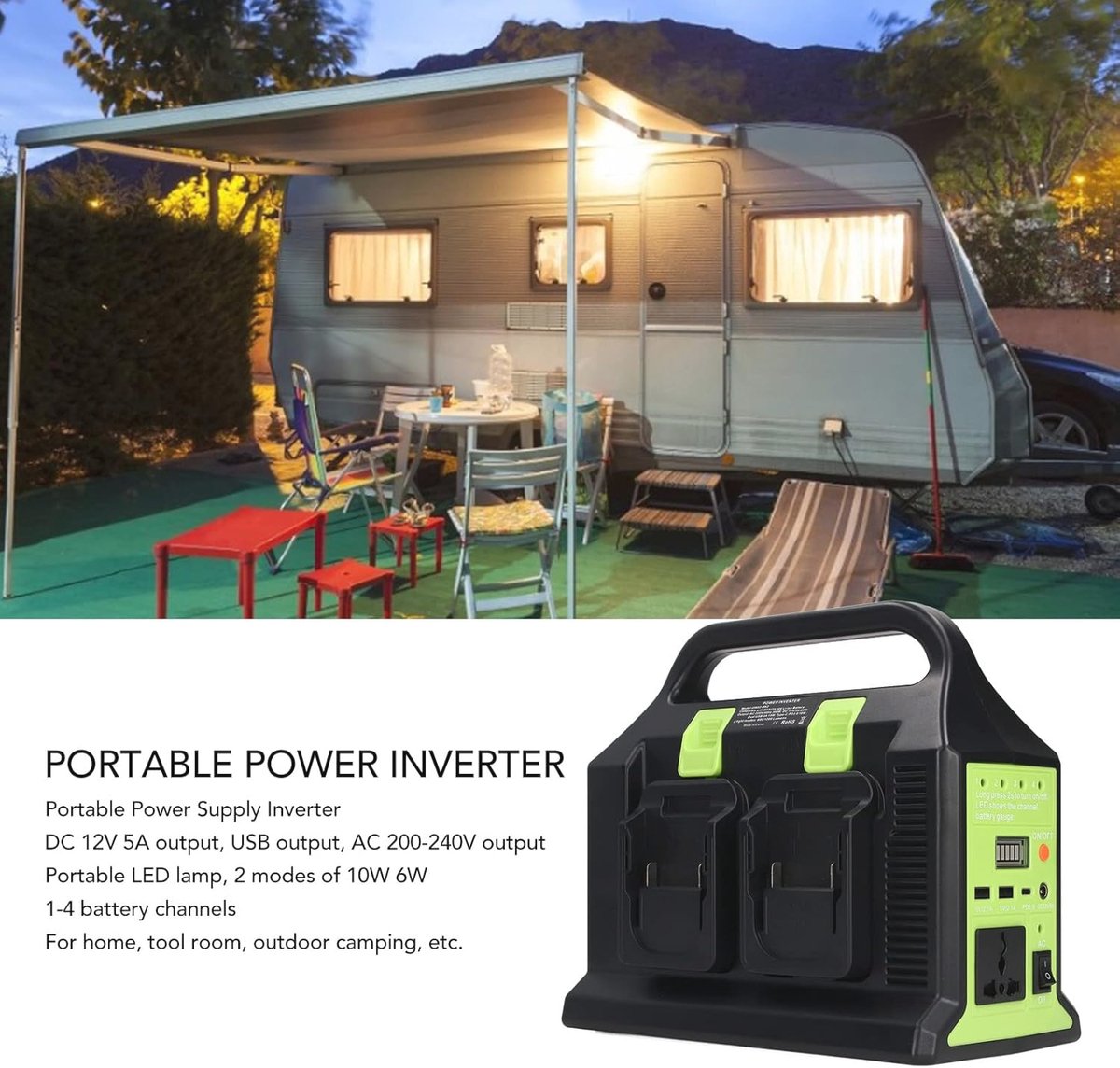 Draagbare Stroomomvormer 300W met USB-uitgang en LED-zaklamp voor Buiten Kamperen