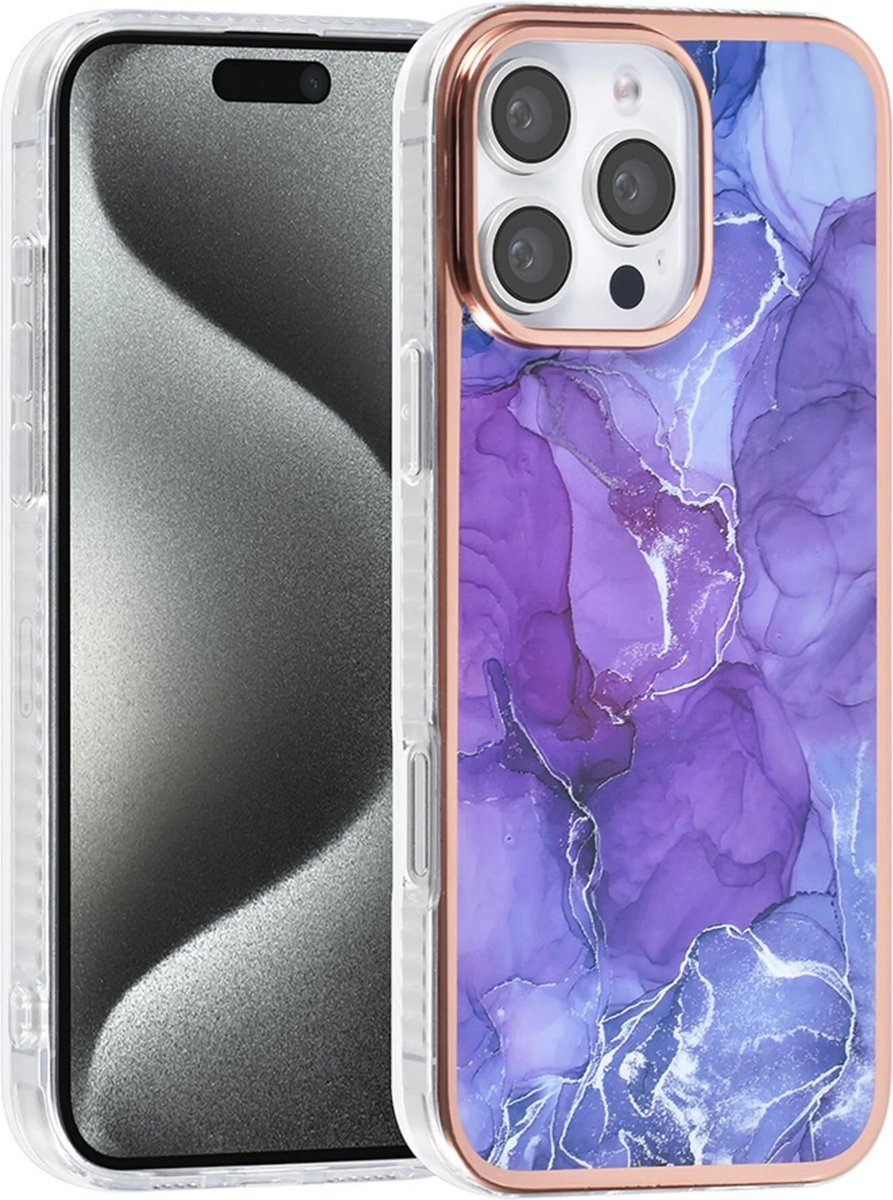 TUNIQ telefoonhoesje voor Apple iPhone 16 Pro - Siliconen backcover - Marmer paars