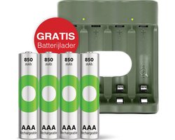 GP ReCyko batterijlader AA AAA + 4 stuks AAA batterijen oplaadbaar, 850mAh | batterij oplader en oplaadbare batterijen AAA