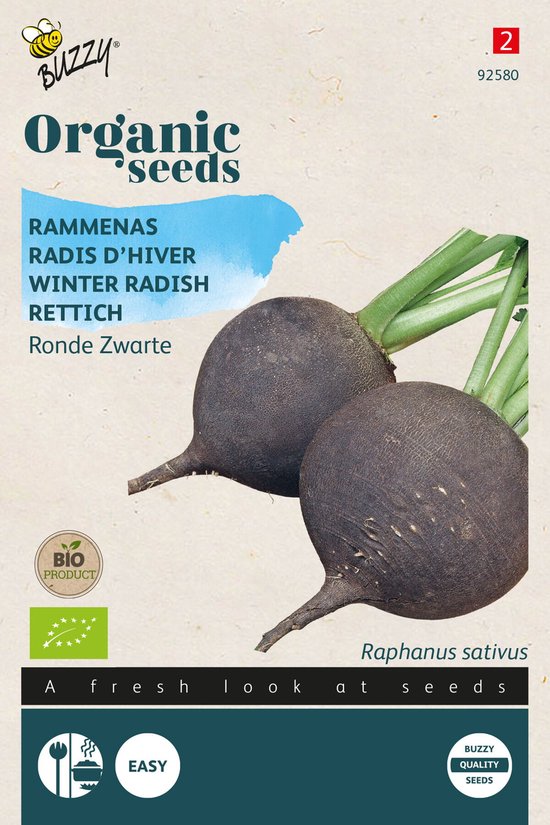 Buzzy® Organic Rammenas Ronde Zwarte (BIO) – biologisch groentezaad
