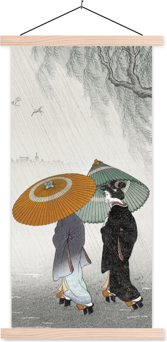 Posterhanger incl. Poster 90x180 cm - Schoolplaat - Vrouwen - Kimono - Parasol - Japan - V