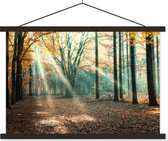 Posterhanger incl. Poster 120x80 cm - Schoolplaat - Herfstbos in Nederland - Textielposter - Zwarte latten