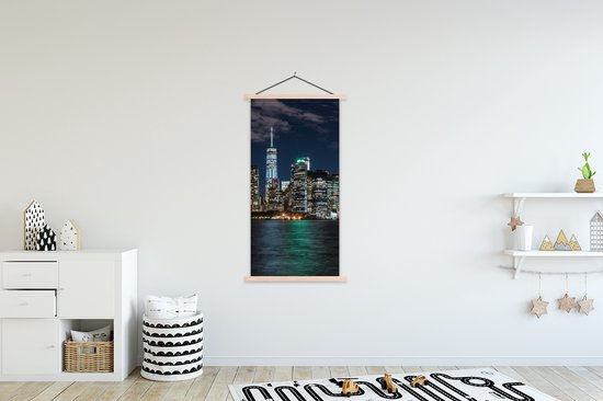 Porte-affiche avec affiche - Affiche scolaire - New York - Skyline - Ciel étoilé - 90x180 cm - Lattes vierges