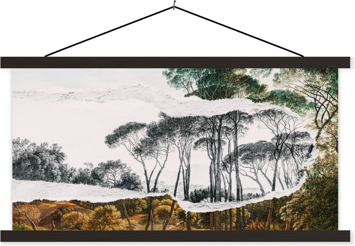 Posterhanger incl. Poster 120x60 cm - Schoolplaat - Italiaans landschap parasoldennen - Ku