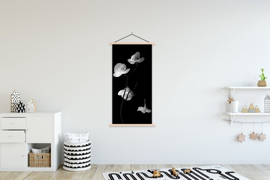 Support pour affiche avec affiche 90x180 cm - Affiche scolaire - Orchidée - Fleurs - Zwart - Wit - Nature morte - Affiche textile - Lattes vierges