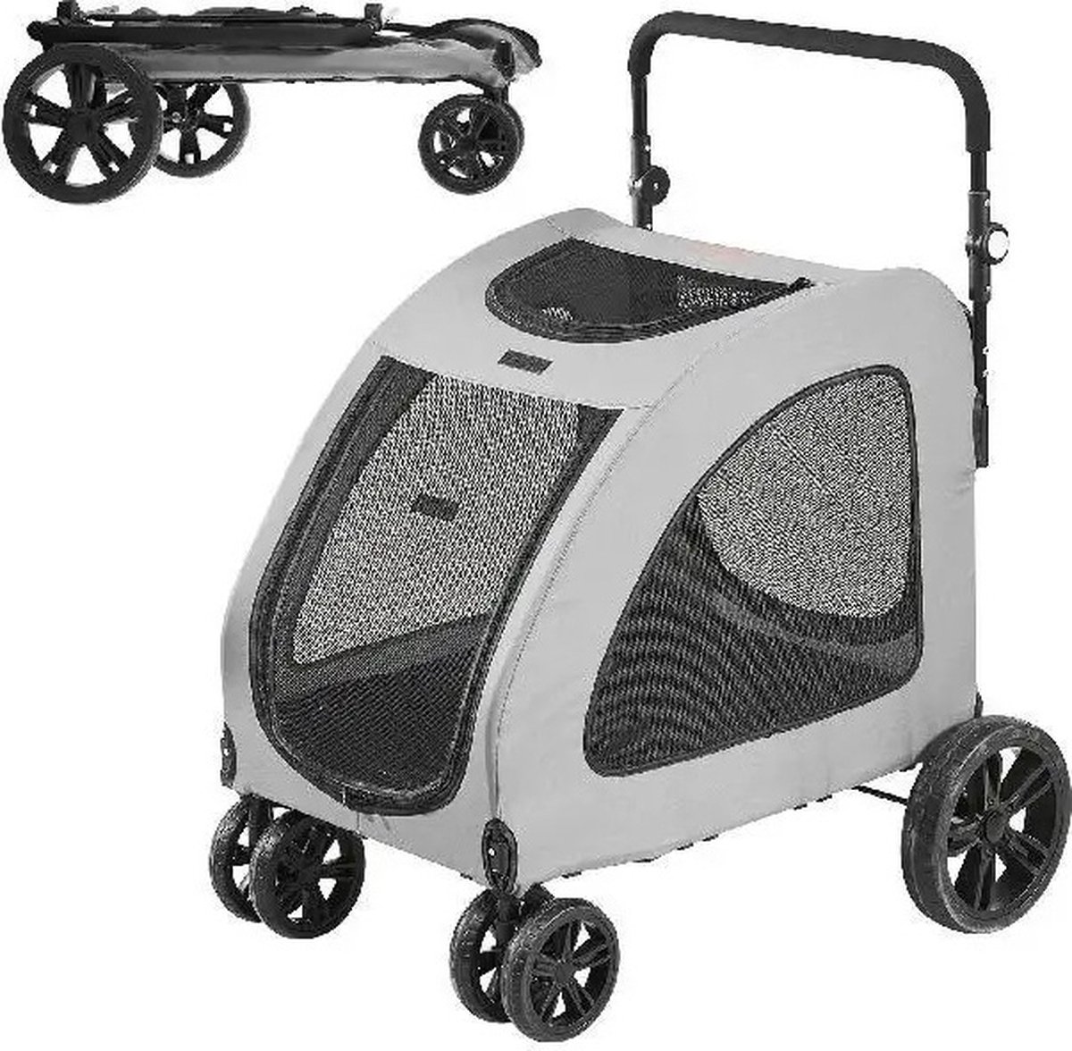 Mygroot - Luxe Hondenbuggy - Hondenwagen - Praktisch - Voor middelgrote honden - Buggy voor dieren - Inklapbaar - Gruis - B79 x H113 x D 91 cm - Hoogte verstelbar.