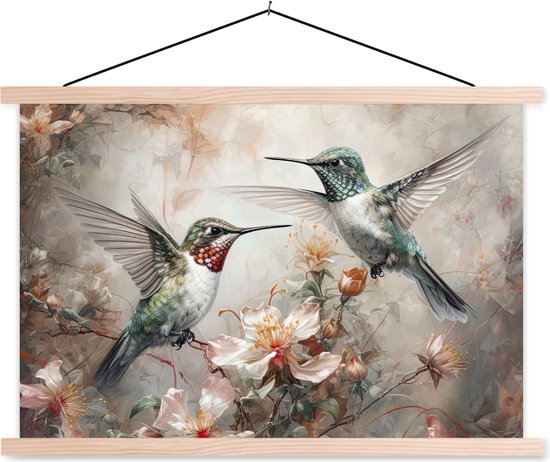 Schoolplaat - Kolibrie - Vogels - Bloemen - Textielposter - Muurdecoratie - Wanddecoratie - Slaapkamer - 120x80 cm - Kamerdecoratie - Schoolposter