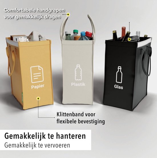 SHOP YOLO-Afvalscheidingssysteem met 3 compartimenten voor het recyclen van glas