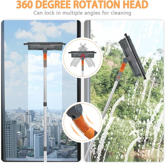 Telescopische raamreiniger, 3-in-1, professionele raamreiniger met telescoopgreep, uittrekbaar, 23-200 cm, voor hoge ramen binnen en buiten — afbeelding 4