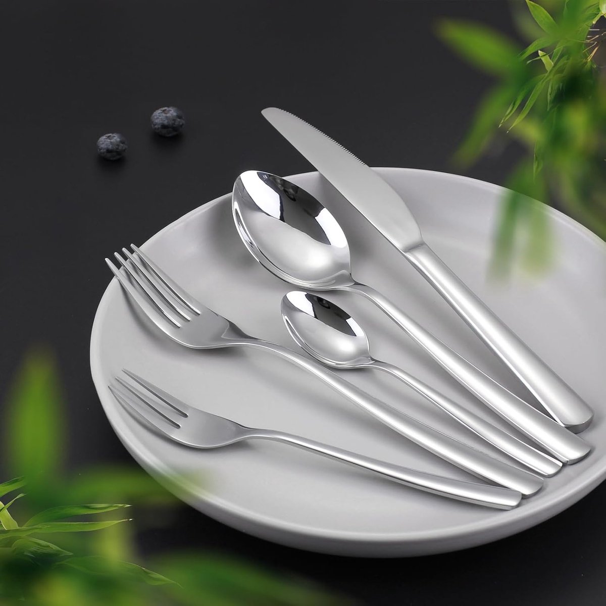 Hunnycook bestekset, 60-delige bestekset 12 personen, roestvrij staal met mes vork lepel voor restaurant feest bruiloft, klassiek gestreept ambacht, vaatwasmachinebestendig