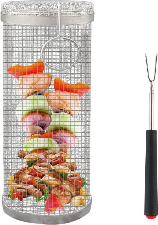 Onlyfire Rollende Grillmand met Handvat, Roestvrij Staal Grillrondell