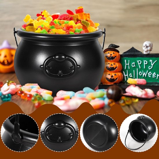 Zwarte snoepketel doodshoofd 24 x 23 x 15 cm halloween