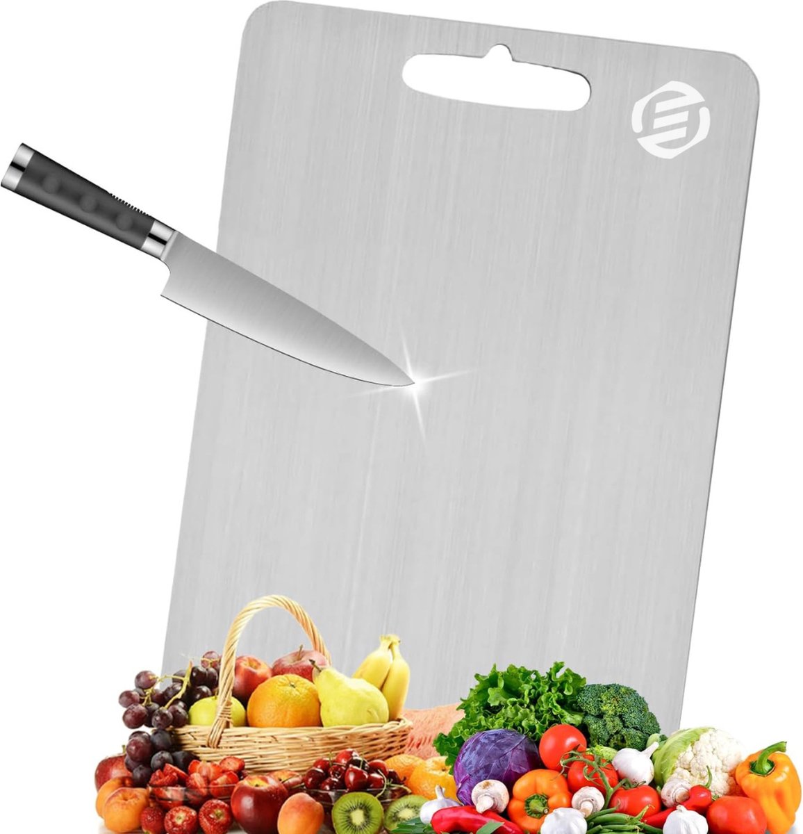 Equivera Titanium Snijplank - Geen Plastic - Geen Geurtjes - Roestvrij - Cutting Board - Anti Bacterieel - Vaatwasserbestendig