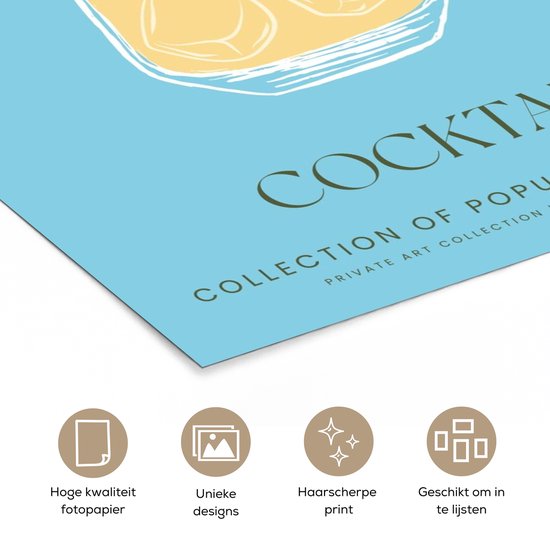 Affiche 60x90 cm - Vintage - Cocktail - Gin Fizz - Blauw - Posters - Décoration murale cuisine - Décoration murale salon - Accessoires décoratifs - Décoration murale chambre