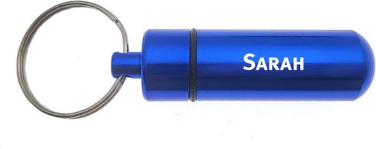 Porte-clés - Pilulier - Avec nom - Sarah - Médicaments - Étui d'identité - Blauw