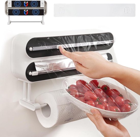 Quasziwa Wandrollenhalter Küche 3-in-1 Frischhaltefolienspender - Magnetischer F Quasziwa Wandrollenhalter Küche 3-in-1 Frischhaltefolienspender - Magnetischer F