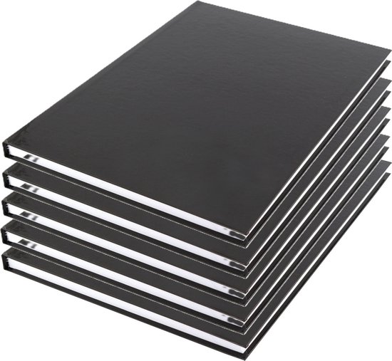Schoolschriften - 5x - A4 - 80 pagina's - harde kaft - gelinieerd - zwart - notitieboek