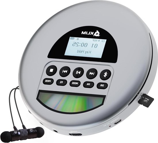 KLIM Nomad - Draagbare CD-speler - Ingebouwde batterij met lange levensduur - met hoofdtelefoon - Compatibele CD-R, CD-RW, MP3 - Bluetooth CD-speler voor in de auto, thuis, buiten- Zwart Blauw