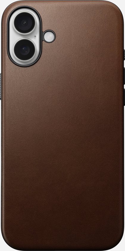 Coque Nomad adaptée à Apple iPhone 16 Plus | Étui en cuir moderne | Compatible avec MagSafe et le chargement sans fil | Couverture arrière en Cuir véritable | Marron