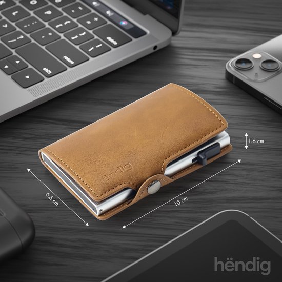 Hëndig Porte-Cartes Homme - Marron avec fermeture éclair - 11 cartes + Factures Porte-Carte de Crédit RFID - Porte-Carte Femme - Porte-Carte Extensible - Inc. Emballage cadeau de Luxe