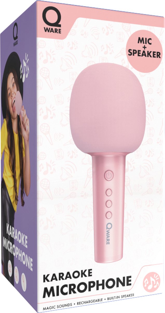 Qware - karaoke microfoon roze - Speaker - Bluetooth - 4 magic voice standen - Oplaadbaar — afbeelding 3