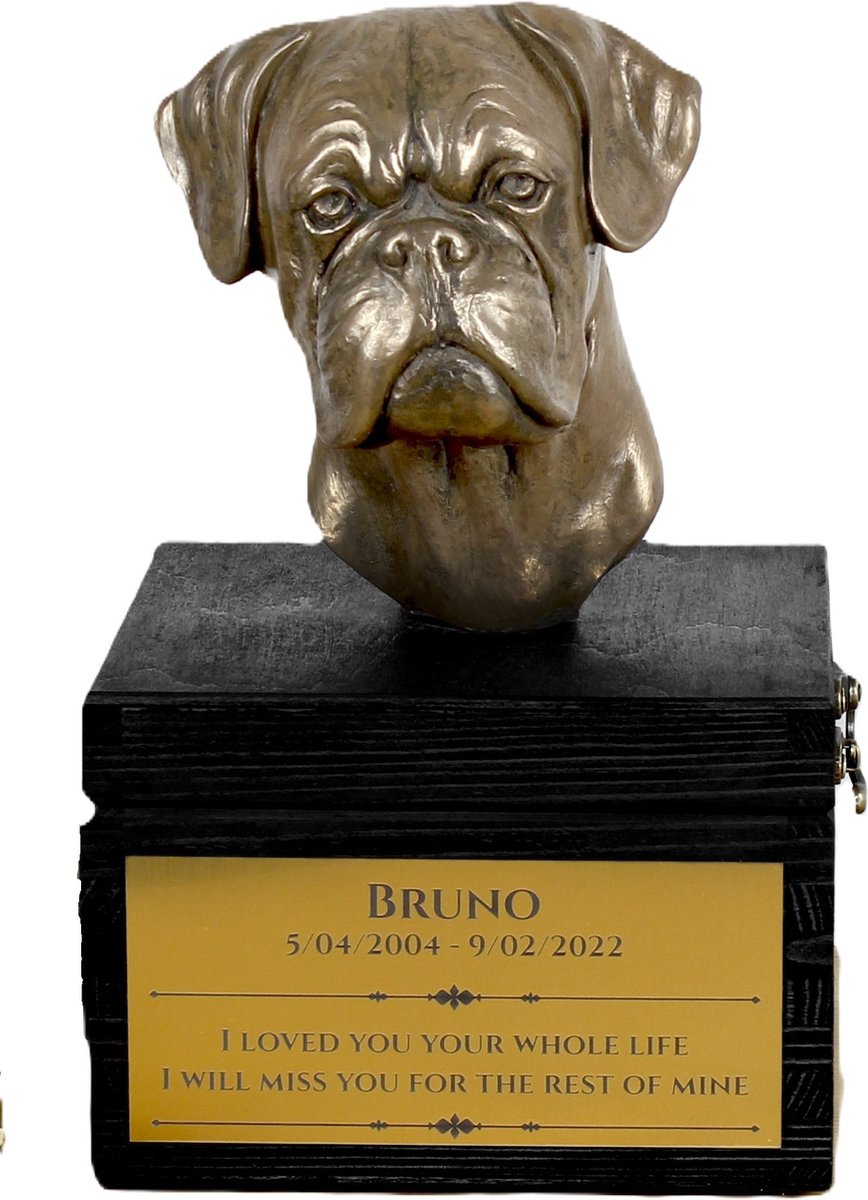 Urn hond met gravure en sculptuur van een Duitse Boxer, handgemaakt