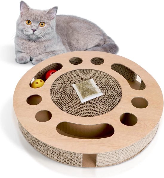 Foto: Krabpaal karton krabmat kattenspeelgoed 3 in 1 krabpaal voor katten met 2 speelgoed ballen en kattenkruid