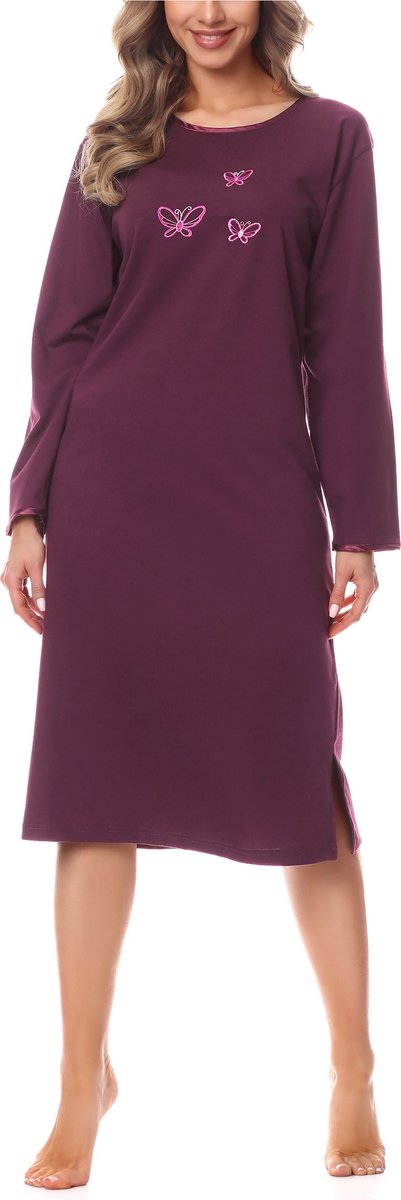 Merry Style Dames Nachtemd - Nachtjapon – Korte mouwen - Katoen – MS-DR-Malwa-ND - Aubergine (Lange mouw) - M