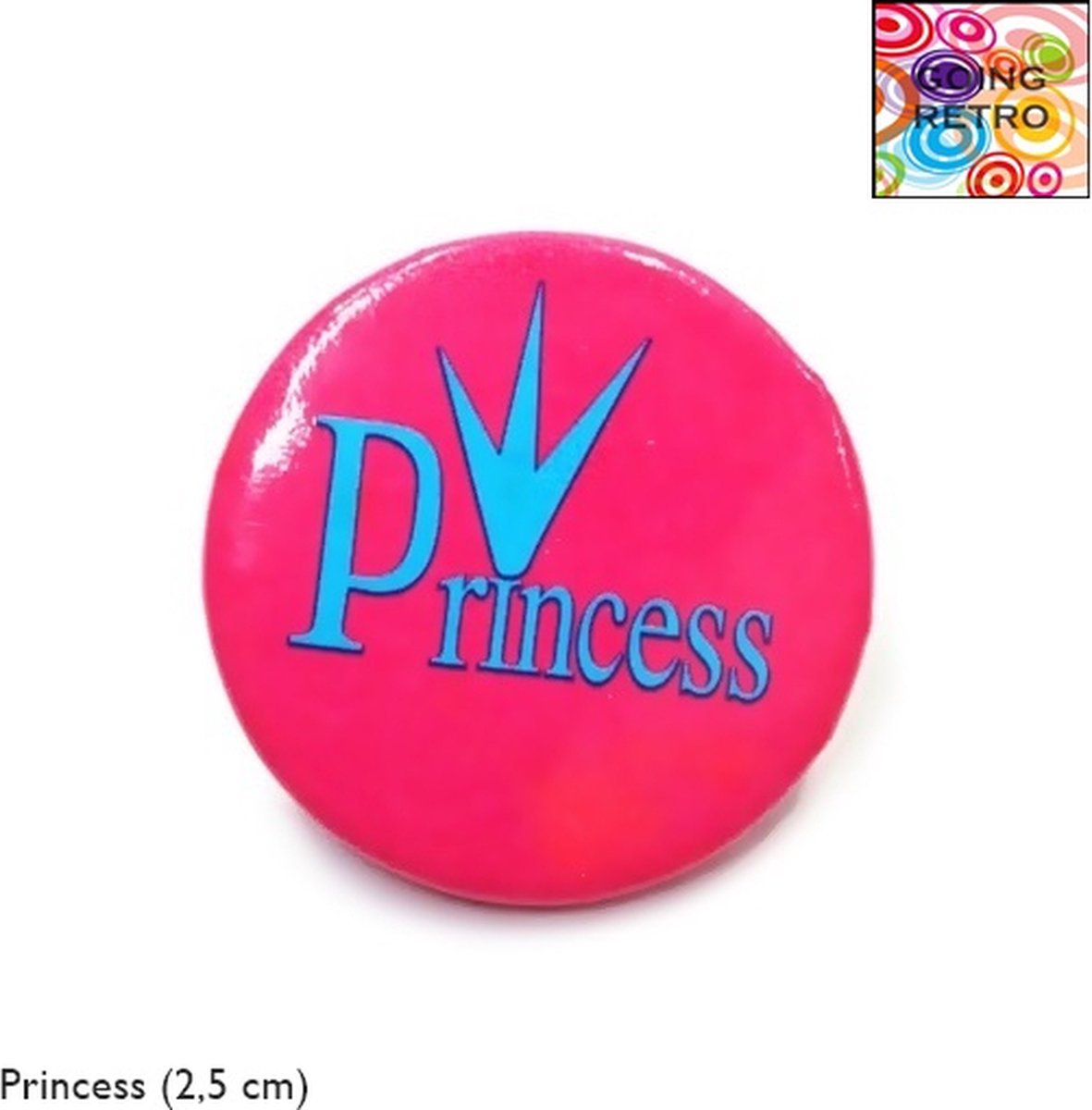 Going Retro® - Trendy Button Brôche - (07) Princess Blauw – Pink Roze – ca. 2,5 cm – Volwassenen Jeugd Kinderen – Unisex – Casual - Thema Feest