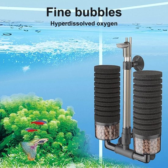 AQQA Aquarium sponsfilter, 3/5 W elektrisch aquariumfilter, stil onderwater- schuim, dubbele sponsfilter voor biologische en mechanische filtering (M