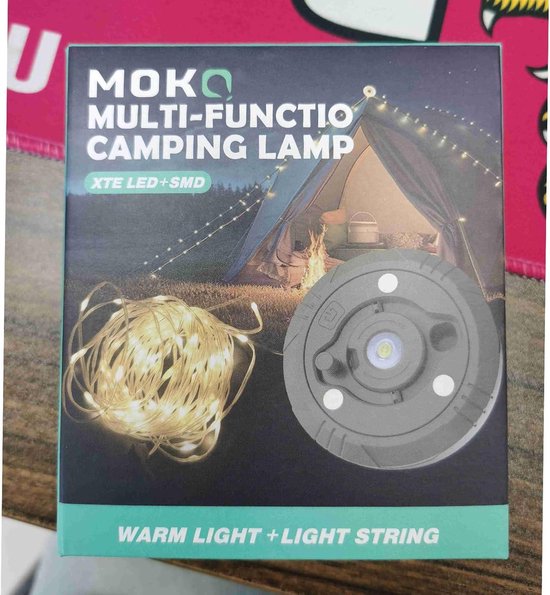 MoKo Lichtsnoer voor buiten, camping, 3-in-1, draagbaar, met 8