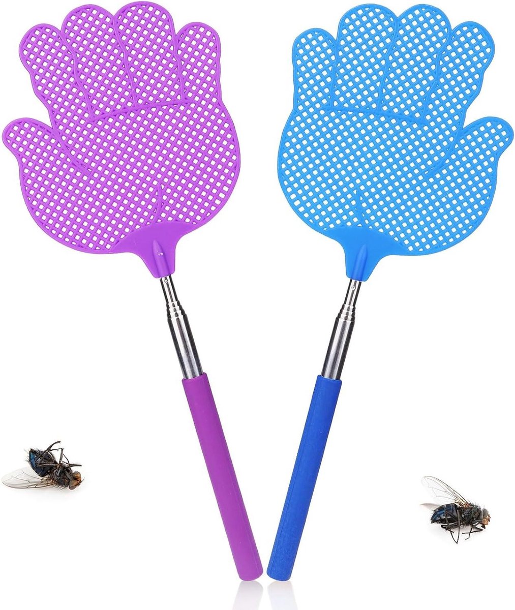 Vliegenmepper uittrekbaar ongediertebestrijding met geïntegreerde muggenschraper vliegen wespen muggen afweren blauw paars