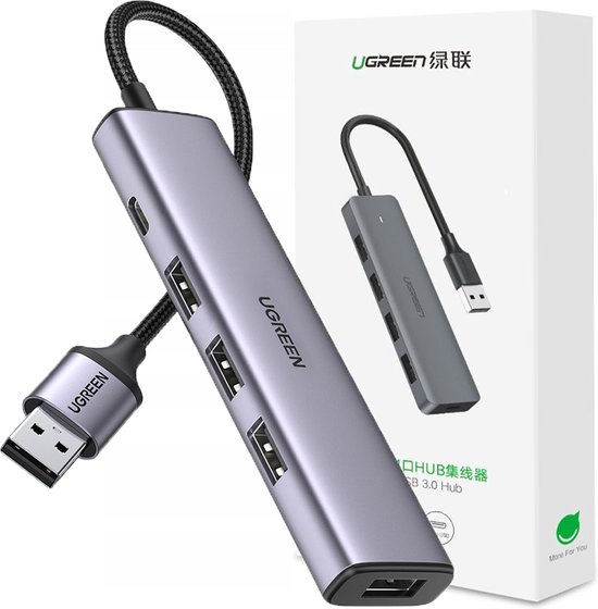 USB 3.0 Hub splitter 4 poorten grijs – Ugreen USB verdeler USB 3.0 adapter
