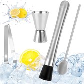 IJscrusher - Roestvrijstalen Cocktail Stamper met Cocktaillepel - Barman Set - Mojito Stamper - IJsvergruizer - Stamper - Shaker met Maatbeker - Bar Accessoires voor Keuken - Restaurant
