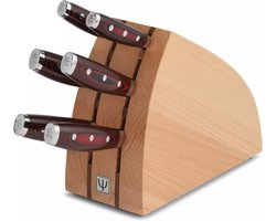 Yaxell Super Gou Messenset – 7-delig – Beukenhouten Messenblok met 6 Messen – 161 Lagen Damaststaal – SG2 Staal – 63 HRC – Canvas-Micarta Heft