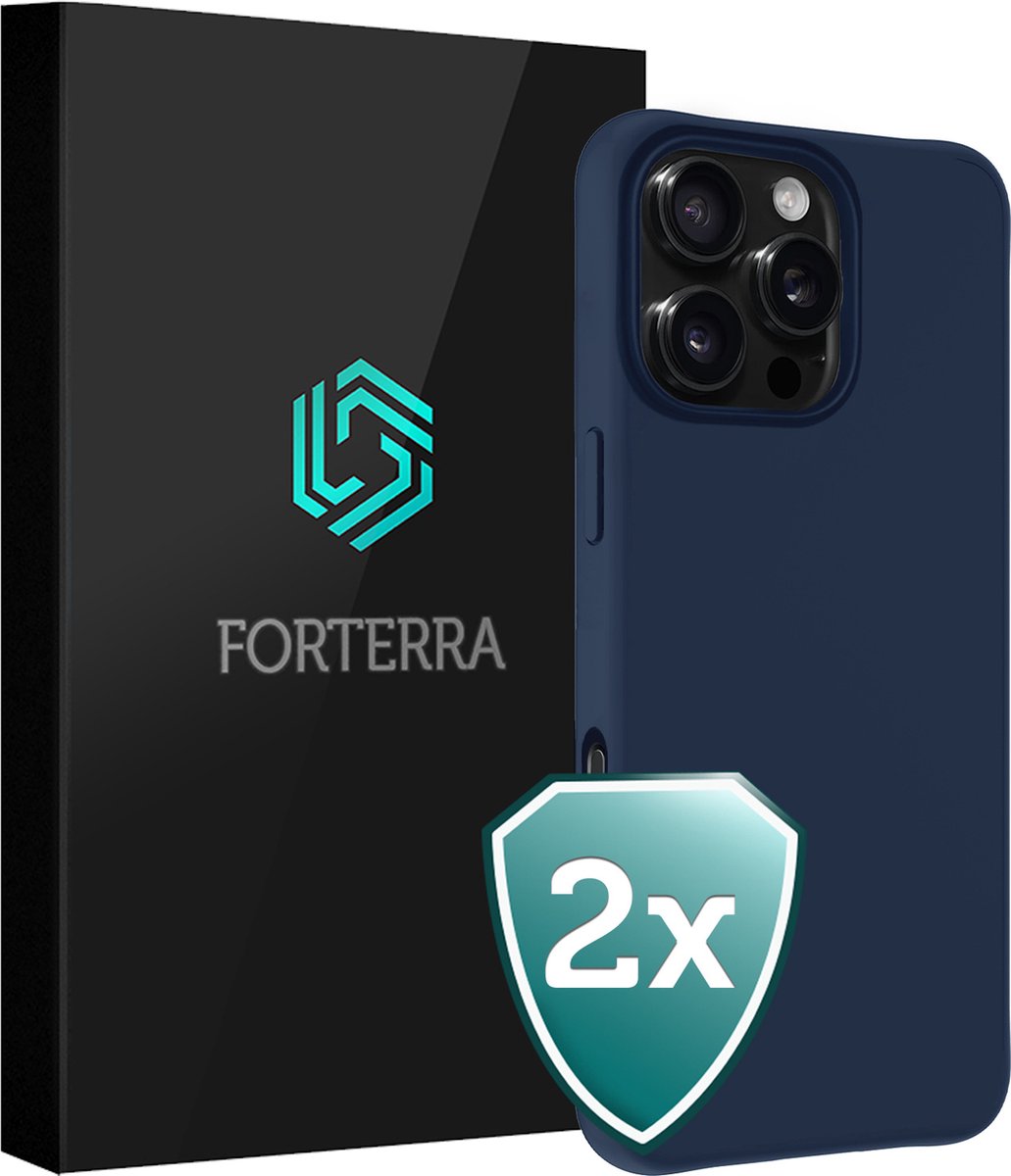 Hoesje 2 Stuks - Geschikt voor Apple iPhone 16 Pro - Sterk & Shockproof - Back Cover - Case Siliconen - Telefoon Hoes - Donkerblauw