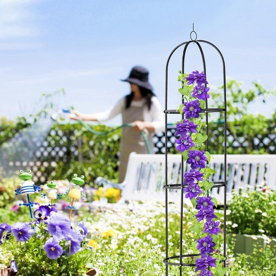 Metalen klimtoren piramide groen - 200 cm hoogte - klimhulp voor klimplanten - bloemen planten ranken klimhulp balkon terras tuin decoratie